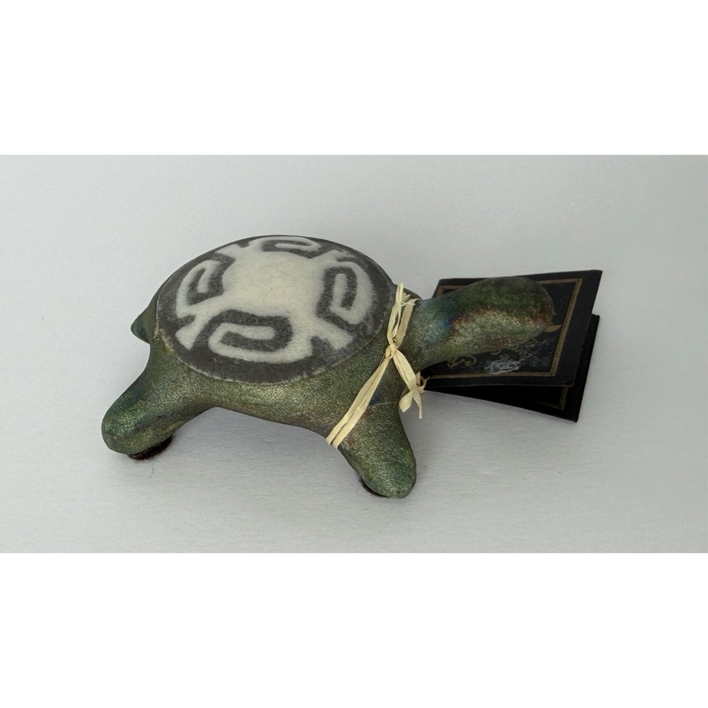 Jeremy Diller Raku Potteryworks Signed Fetish Turtle Figurine Green Iridescent